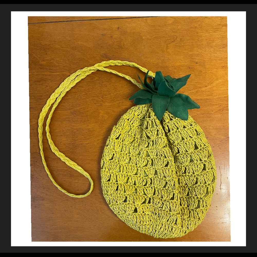 Vintage VTG pineapple summer yellow fruit purse vegan vlv tiki tropical bag